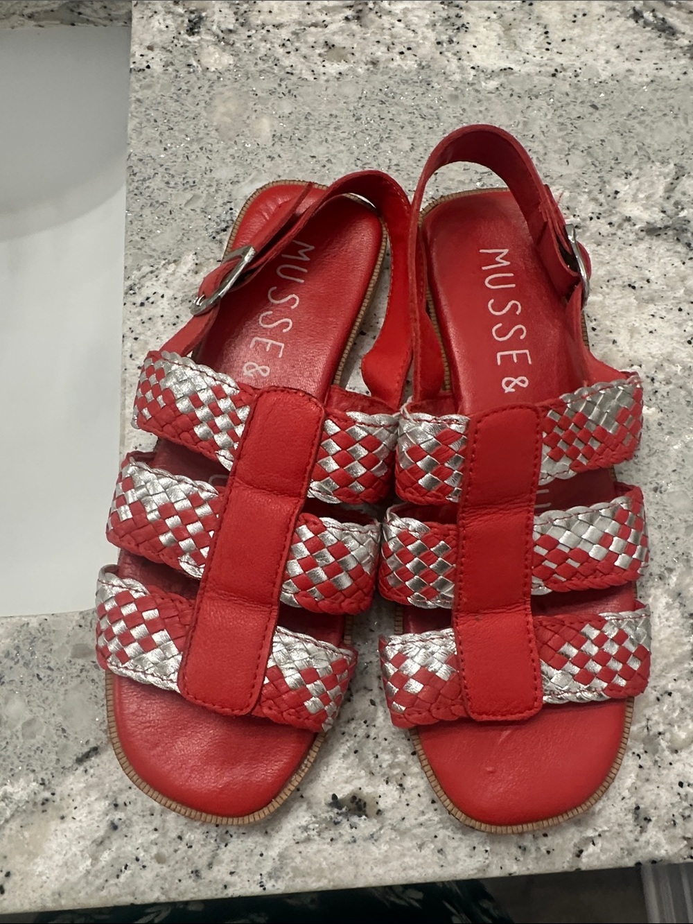 Musse & Cloud Red Sandals with Silver Braided Straps